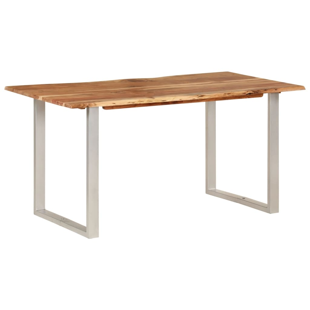 vidaXL Industrial Rustic Dining Table - 154x80x76 cm, Solid Acacia Wood with Steel Legs - BEYRUN