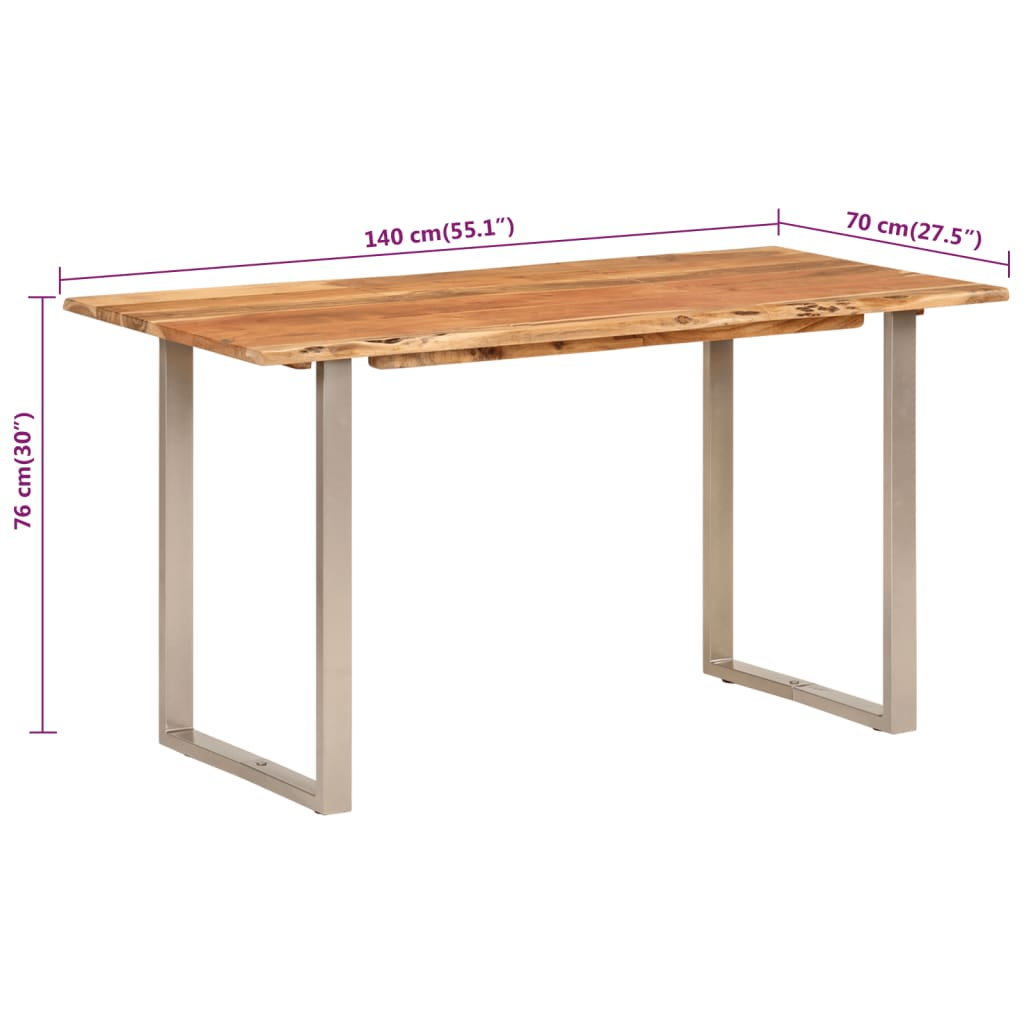 vidaXL Solid Acacia Wood Dining Table - 140x70x76 cm with Industrial Steel Legs - Rustic & Modern Dining Room Furniture - BEYRUN