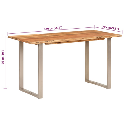 vidaXL Solid Acacia Wood Dining Table - 140x70x76 cm with Industrial Steel Legs - Rustic & Modern Dining Room Furniture - BEYRUN