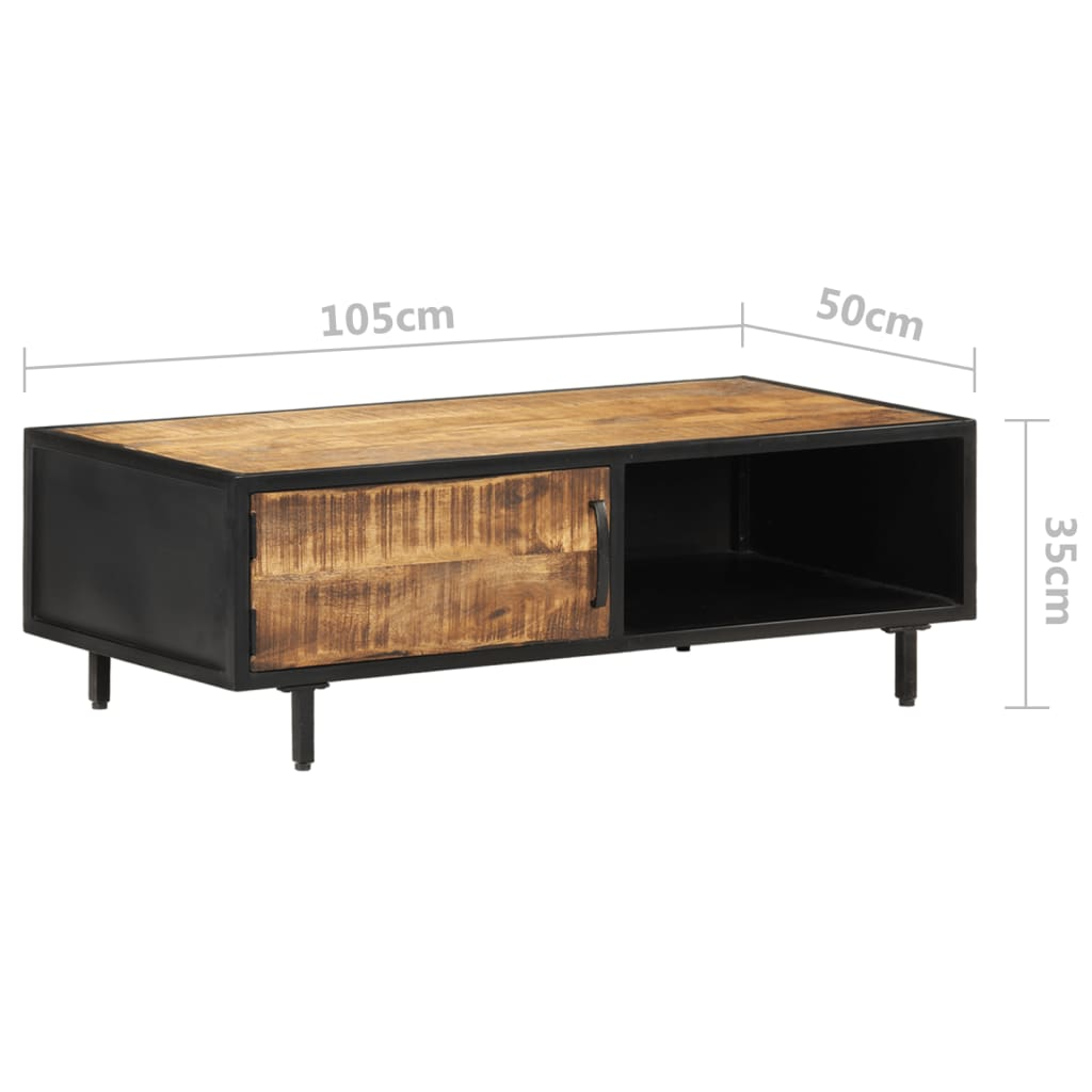 vidaXL Industrial Coffee Table - 105x50x35 cm - Rough Mango Wood & Steel Frame - Rustic Charm & Durable Design - BEYRUN