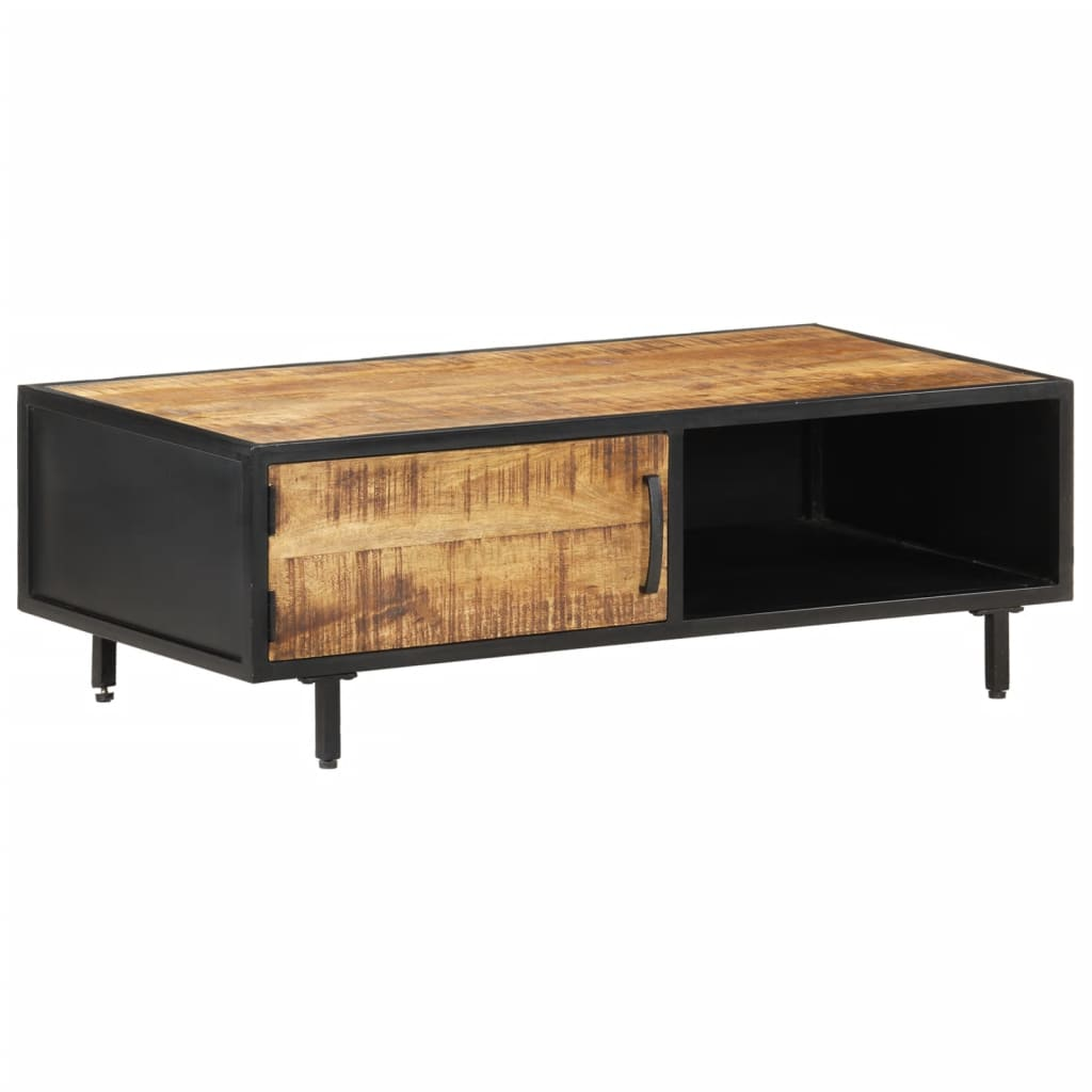 vidaXL Industrial Coffee Table - 105x50x35 cm - Rough Mango Wood & Steel Frame - Rustic Charm & Durable Design - BEYRUN