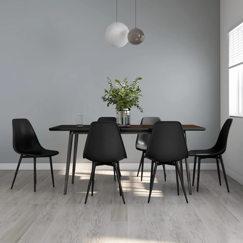 vidaXL Dining Chairs Set of 6 - Black PP, Minimalist Style, Easy to Clean - BEYRUN