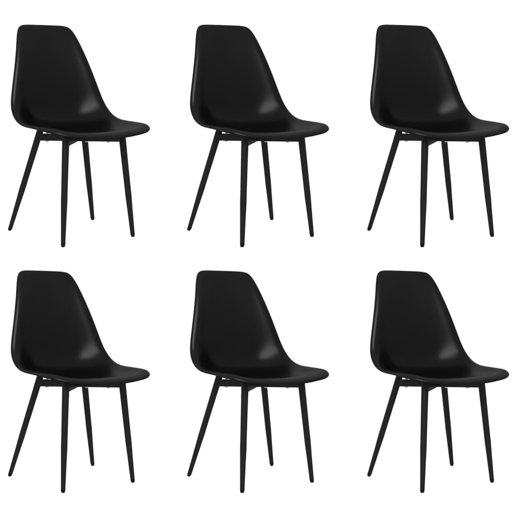 vidaXL Dining Chairs Set of 6 - Black PP, Minimalist Style, Easy to Clean - BEYRUN