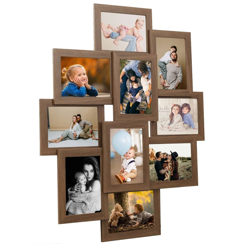 vidaXL Collage Photo Frame for 10x(13x18 cm) Pictures - Light Brown MDF - Elegant Memory Display - BEYRUN