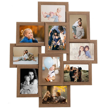 vidaXL Light Brown Collage Photo Frame for 10x 10x15 cm Pictures | Modern Wall Gallery Frame for Living Room, Bedroom, Office - BEYRUN