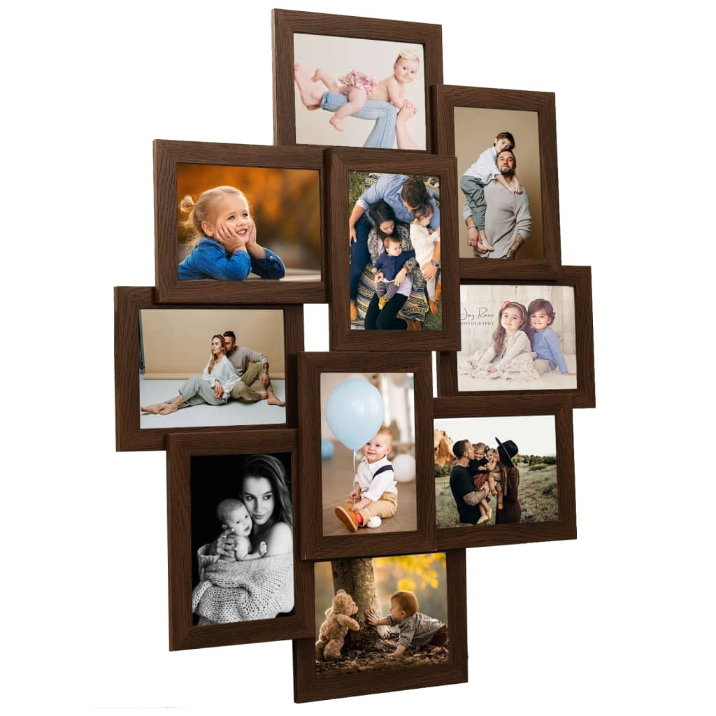 vidaXL Dark Brown MDF Collage Photo Frame for 10 Pictures (10x15 cm) - Stylish and Protective Home Decor - BEYRUN