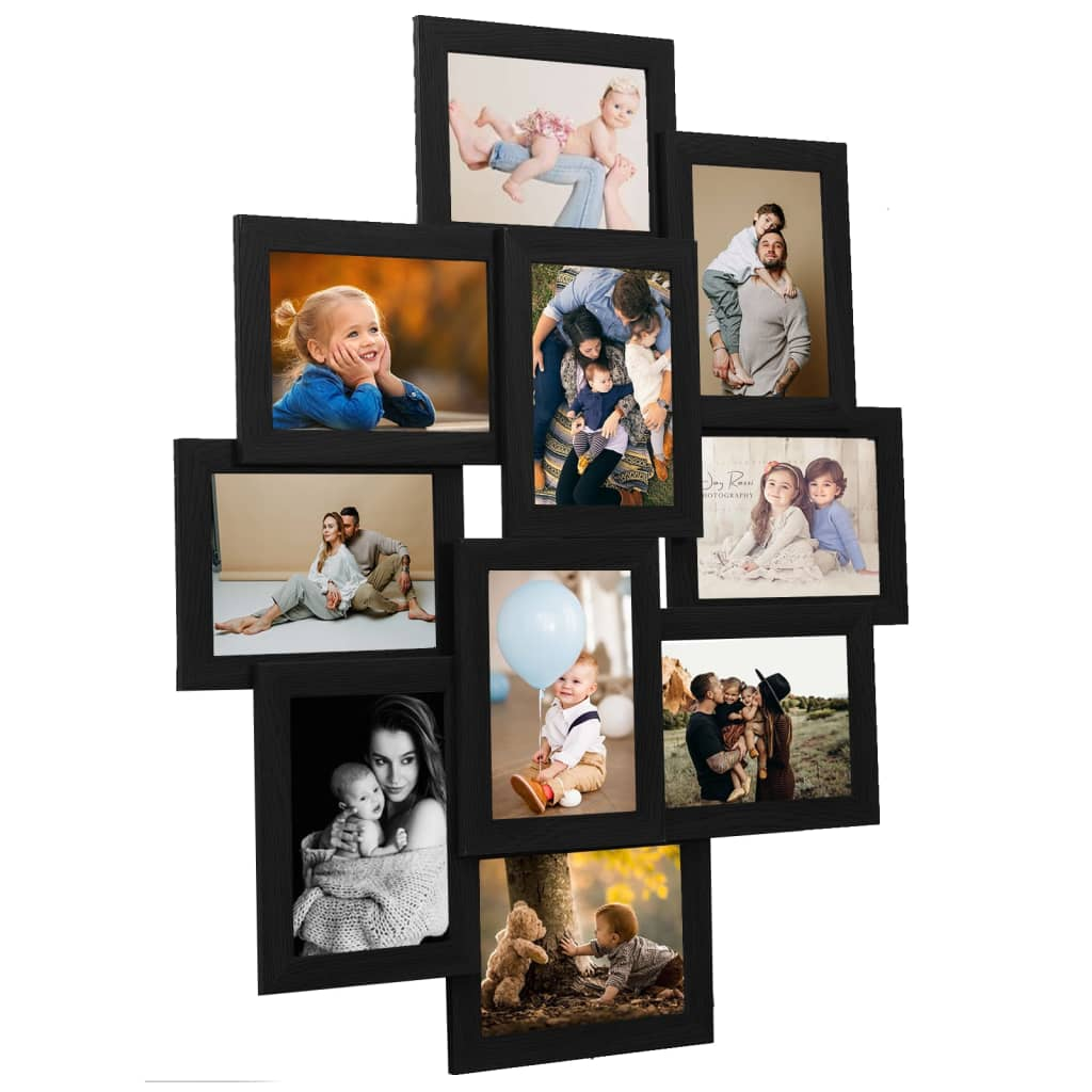 vidaXL Collage Photo Frame for 10x(10x15 cm) Pictures - Elegant Black MDF Frame for Living Room, Bedroom, Office Decor - BEYRUN