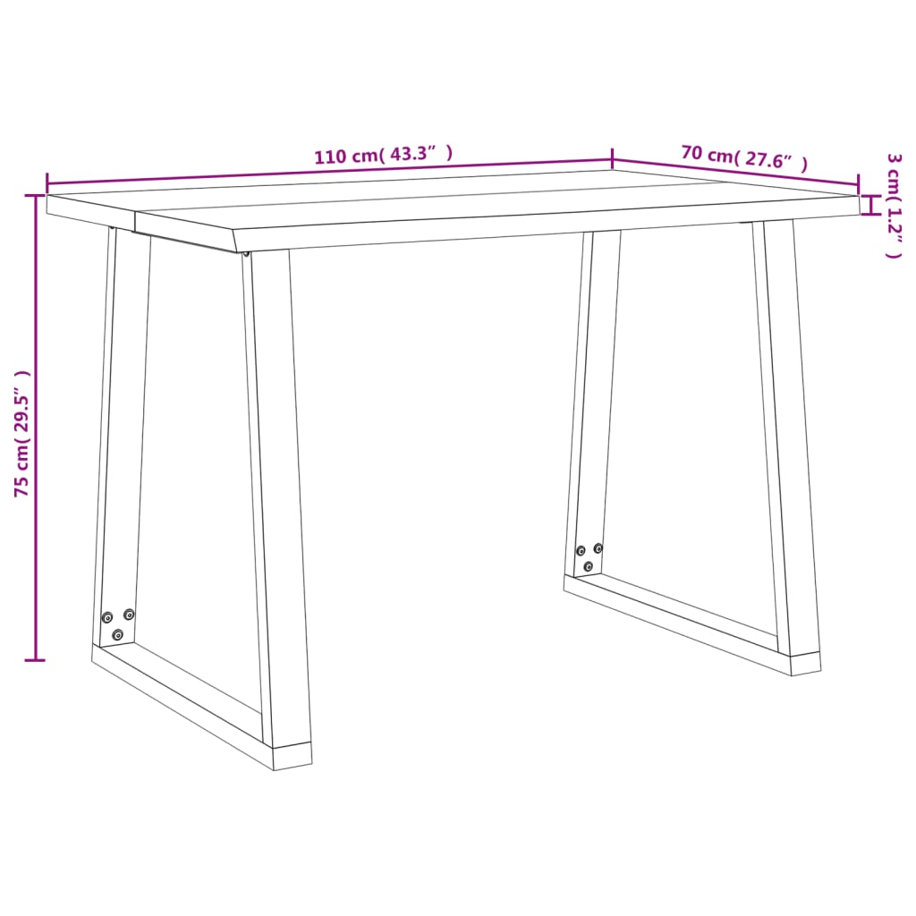 vidaXL Solid Acacia Wood Dining Table with Live Edge and U-Shaped Steel Legs - 110x70x75 cm - BEYRUN