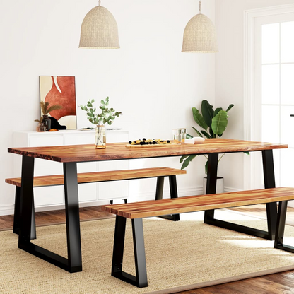 vidaXL Solid Wood Acacia Dining Table with Live Edge - 200x90x75 cm, Industrial U-Shaped Steel Legs - BEYRUN