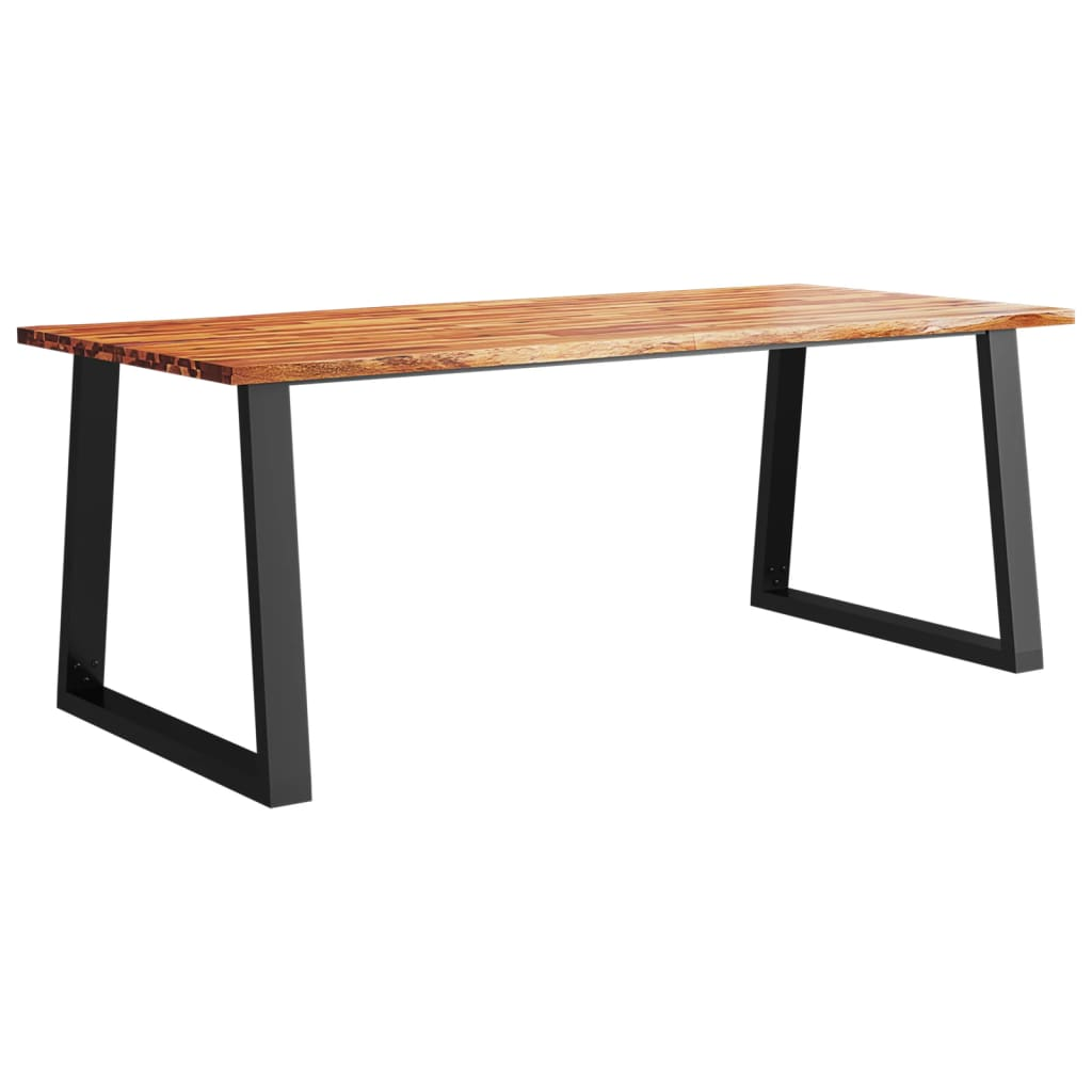 vidaXL Solid Wood Acacia Dining Table with Live Edge - 200x90x75 cm, Industrial U-Shaped Steel Legs - BEYRUN