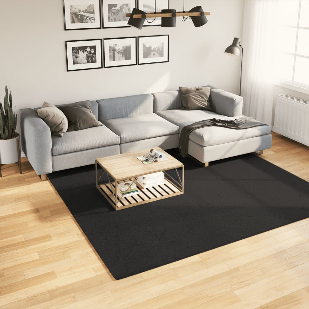 vidaXL Rug HUARTE - Soft, Washable, Non-Slip Black Area Rug (240x240 cm) - Ideal for Living Room & Bedroom - BEYRUN