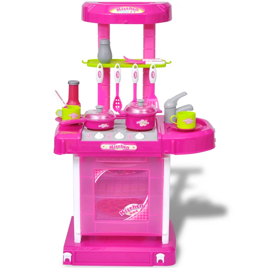 Kids/Children Playroom Toy Kitchen with Light/Sound Effects Pink - Imaginative Play for Little Chefs - BEYRUN