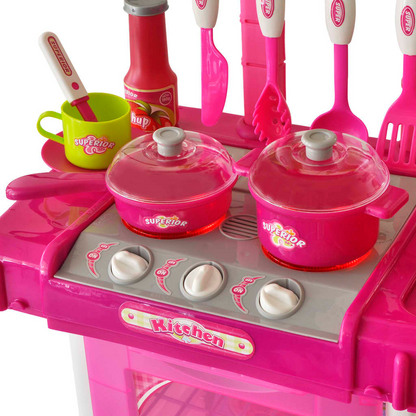 Kids/Children Playroom Toy Kitchen with Light/Sound Effects Pink - Imaginative Play for Little Chefs - BEYRUN