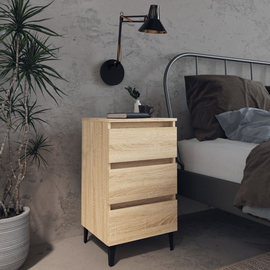 vidaXL Sonoma Oak Bed Cabinet with Metal Legs - 40x35x69 cm - Stylish & Functional Nightstand - BEYRUN