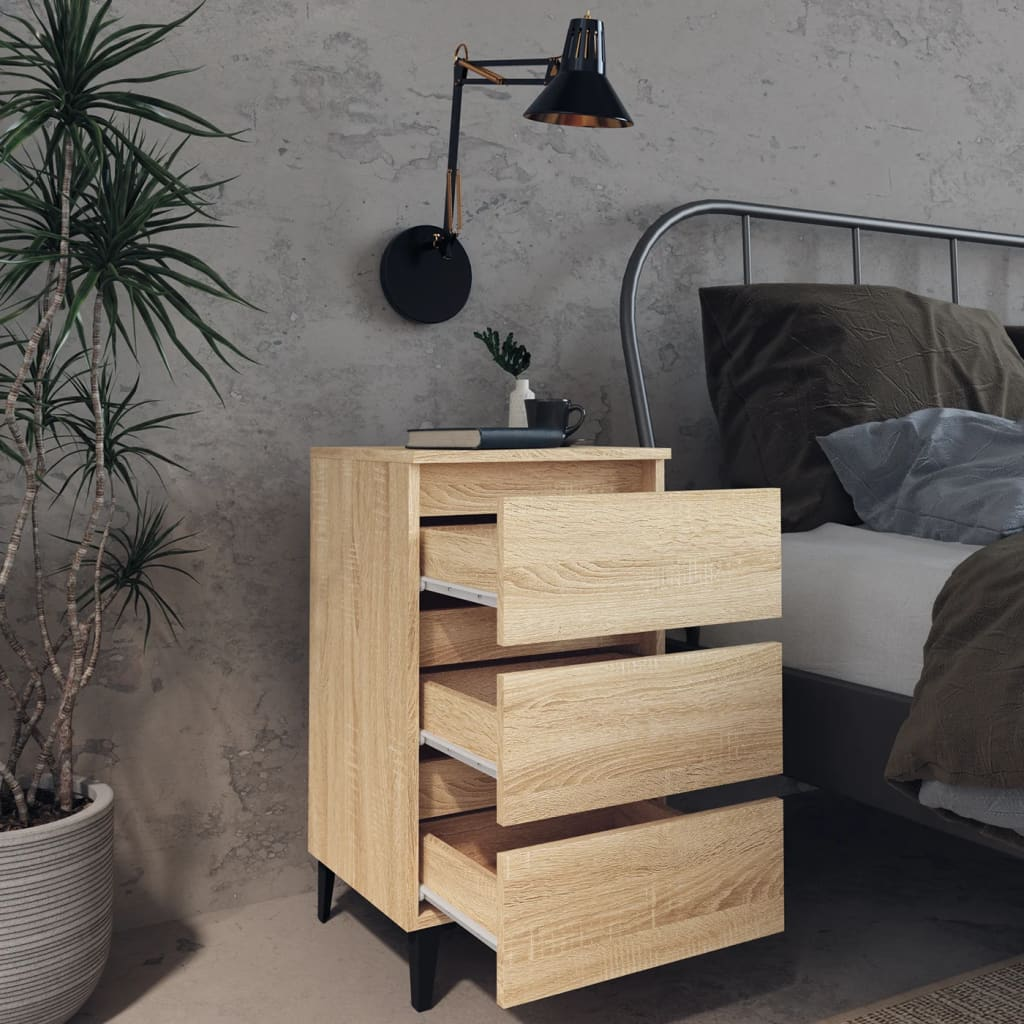 vidaXL Sonoma Oak Bed Cabinet with Metal Legs - 40x35x69 cm - Stylish & Functional Nightstand - BEYRUN