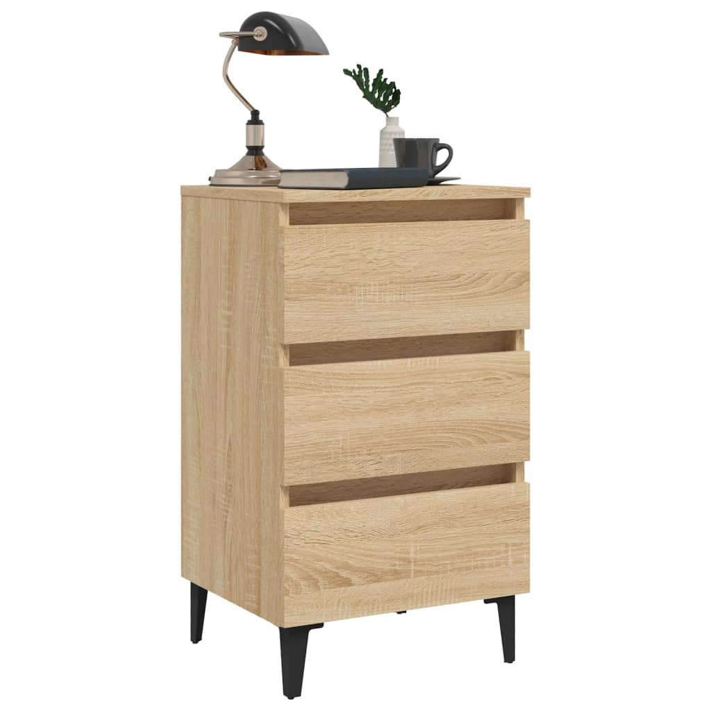 vidaXL Sonoma Oak Bed Cabinet with Metal Legs - 40x35x69 cm - Stylish & Functional Nightstand - BEYRUN