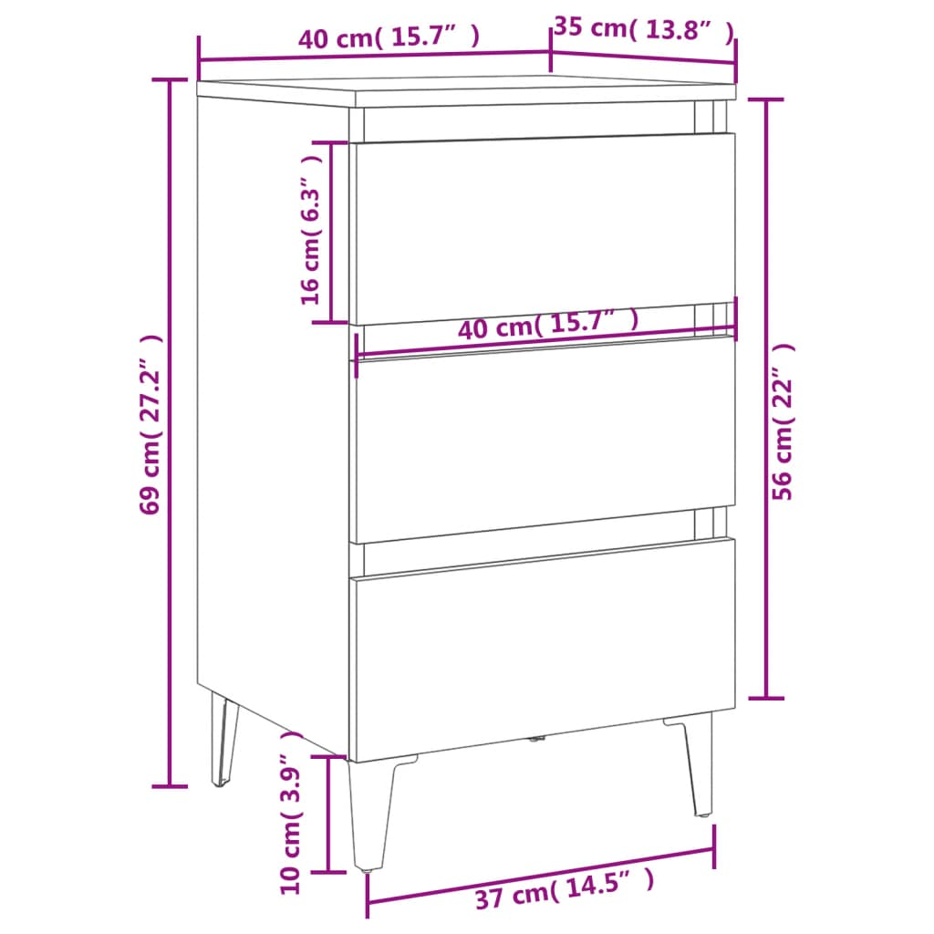 vidaXL Sonoma Oak Bed Cabinet with Metal Legs - 40x35x69 cm - Stylish & Functional Nightstand - BEYRUN