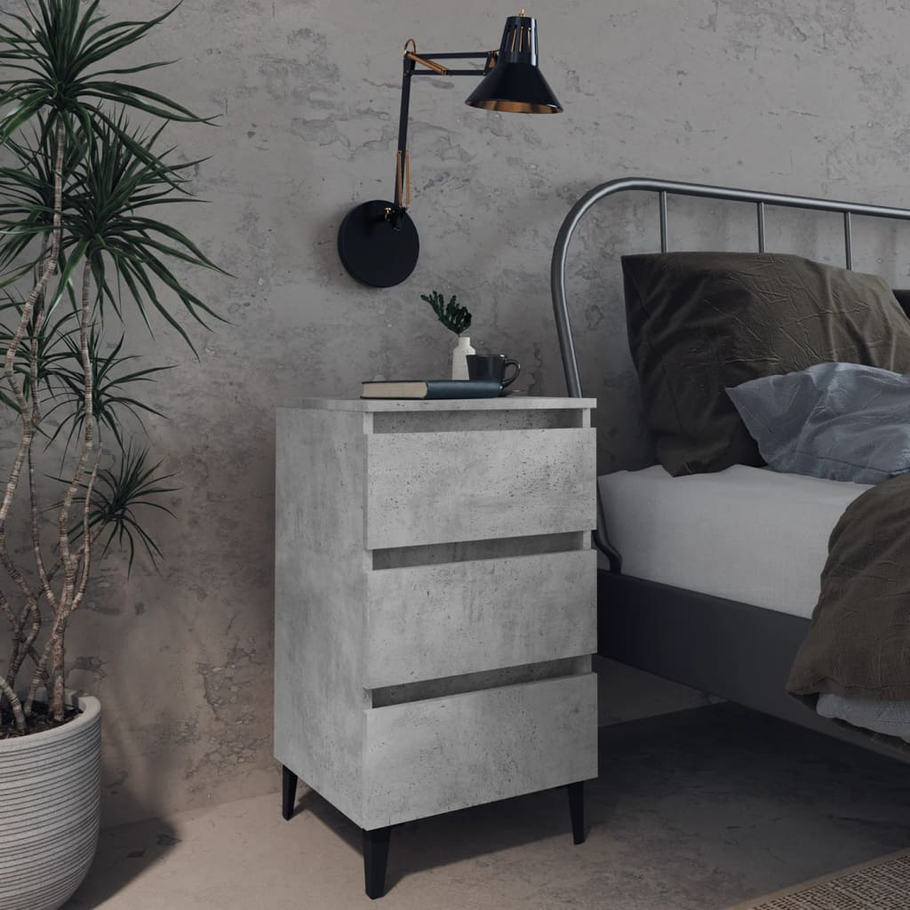 vidaXL Bed Cabinet with Metal Legs in Concrete Grey - 40x35x69 cm | Stylish & Functional Nightstand - BEYRUN