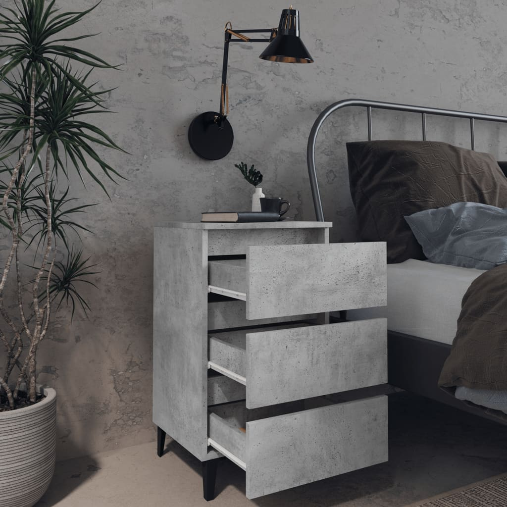 vidaXL Bed Cabinet with Metal Legs in Concrete Grey - 40x35x69 cm | Stylish & Functional Nightstand - BEYRUN