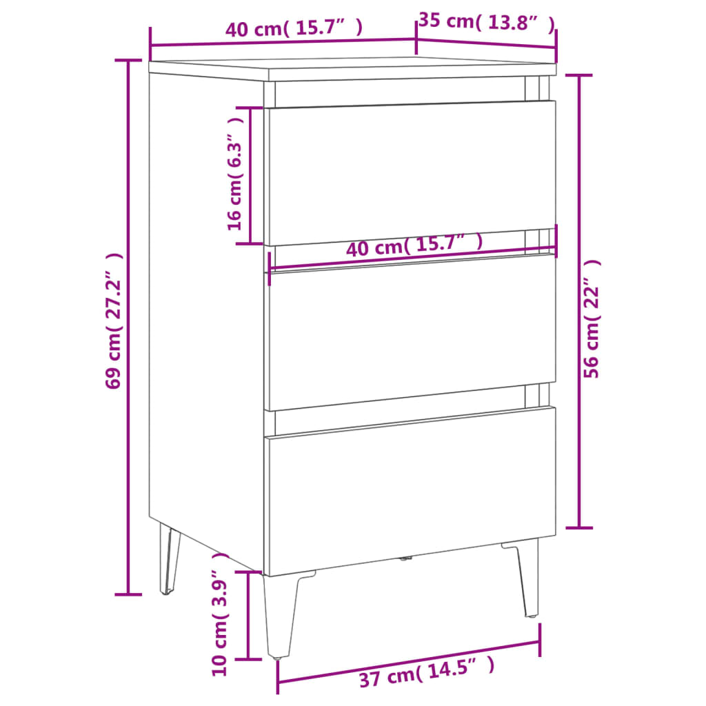 vidaXL Bed Cabinet with Metal Legs in Concrete Grey - 40x35x69 cm | Stylish & Functional Nightstand - BEYRUN