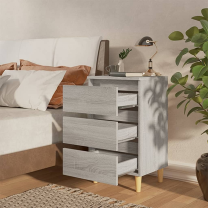 vidaXL Bed Cabinet with Solid Wood Legs – Grey Sonoma, 40x35x69 cm – Stylish & Functional Nightstand - BEYRUN