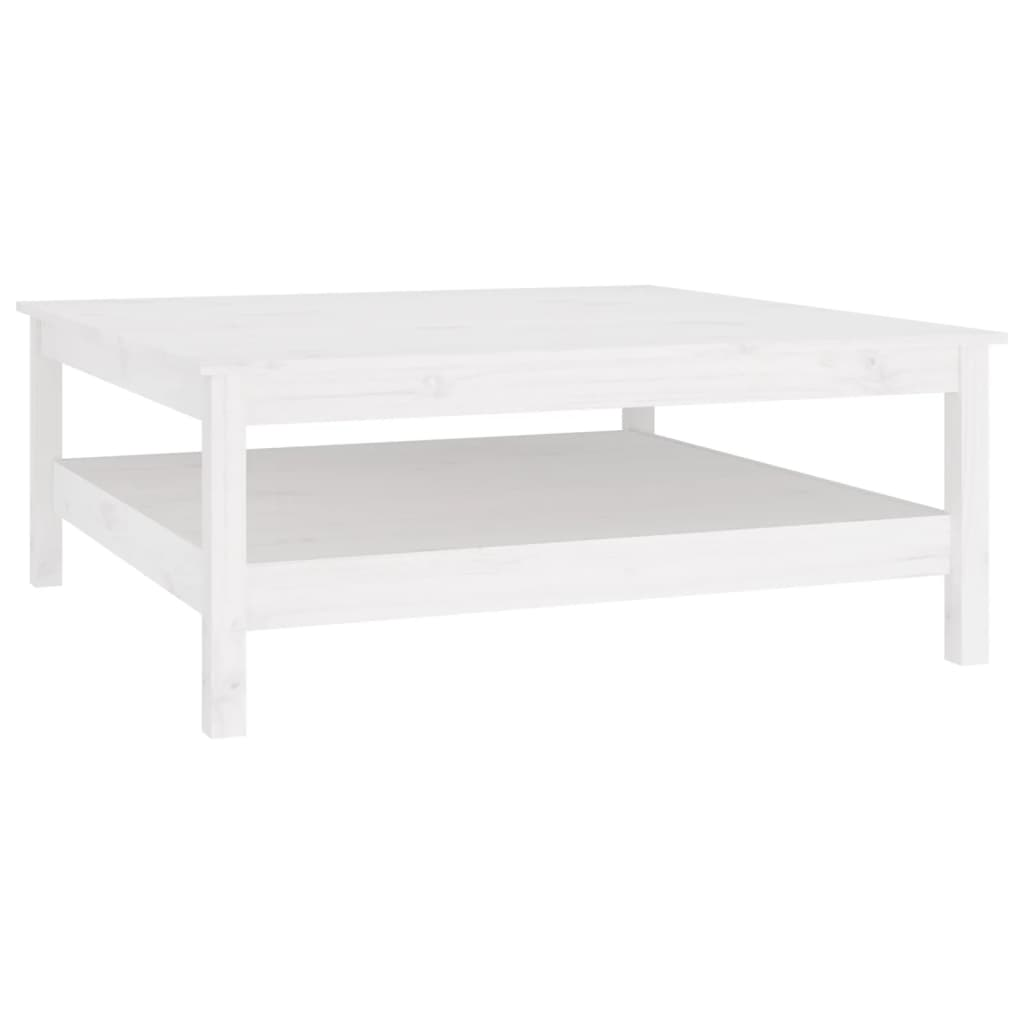 vidaXL White Solid Wood Pine Coffee Table with Storage Shelf | 100x100x40 cm | Rustic & Elegant - BEYRUN