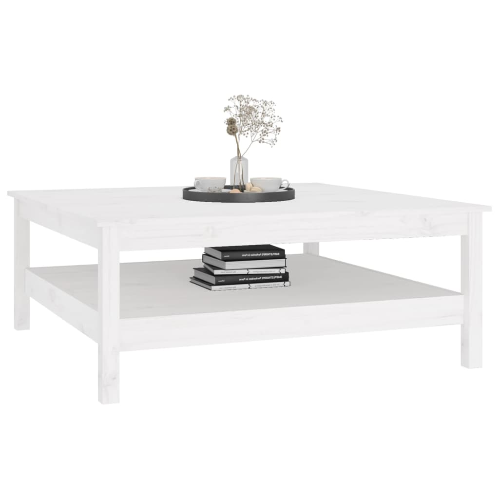 vidaXL White Solid Wood Pine Coffee Table with Storage Shelf | 100x100x40 cm | Rustic & Elegant - BEYRUN