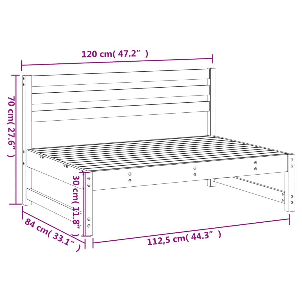 vidaXL Garden Middle Sofa - Solid Douglas Wood | Durable 120x80 cm Outdoor Seating - BEYRUN