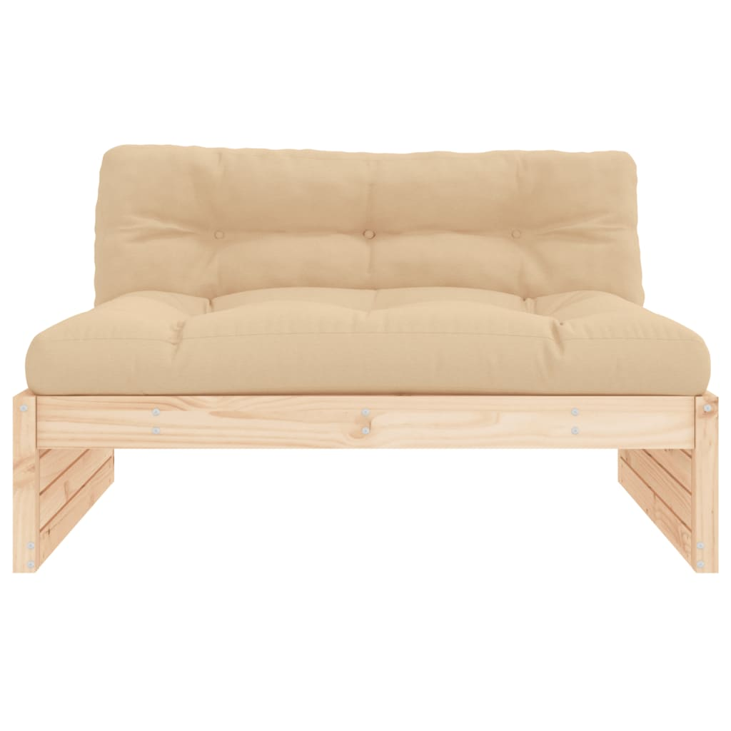 vidaXL Modular Middle Sofa 120x80 cm Solid Pine Wood with Soft Beige Cushions - Ideal for Garden, Patio, or Terrace - BEYRUN