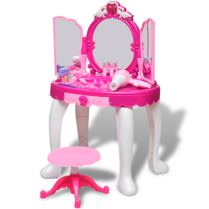 3-Mirror Kids' Playroom Standing Toy Vanity Table with Light/Sound - BEYRUN