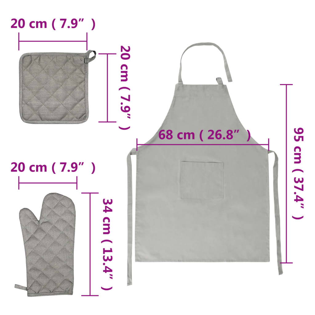 vidaXL 15 Piece Grey Cotton Kitchen Essentials Towel Set with Oven Gloves & Pot Holders - BEYRUN