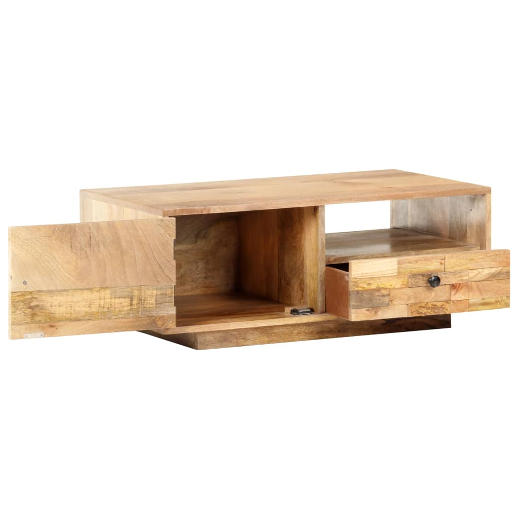 vidaXL Solid Mango Wood Coffee Table - Handcrafted, Vintage Look, 90x50x35 cm, Ample Storage - BEYRUN