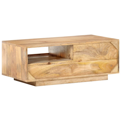 vidaXL Solid Mango Wood Coffee Table - Handcrafted, Vintage Look, 90x50x35 cm, Ample Storage - BEYRUN