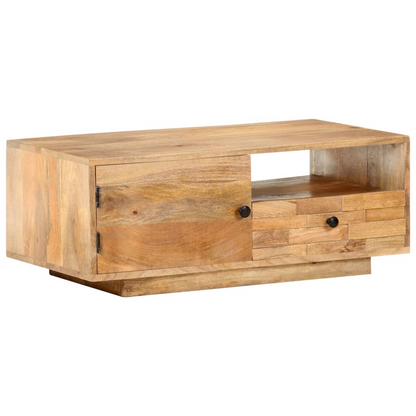 vidaXL Solid Mango Wood Coffee Table - Handcrafted, Vintage Look, 90x50x35 cm, Ample Storage - BEYRUN