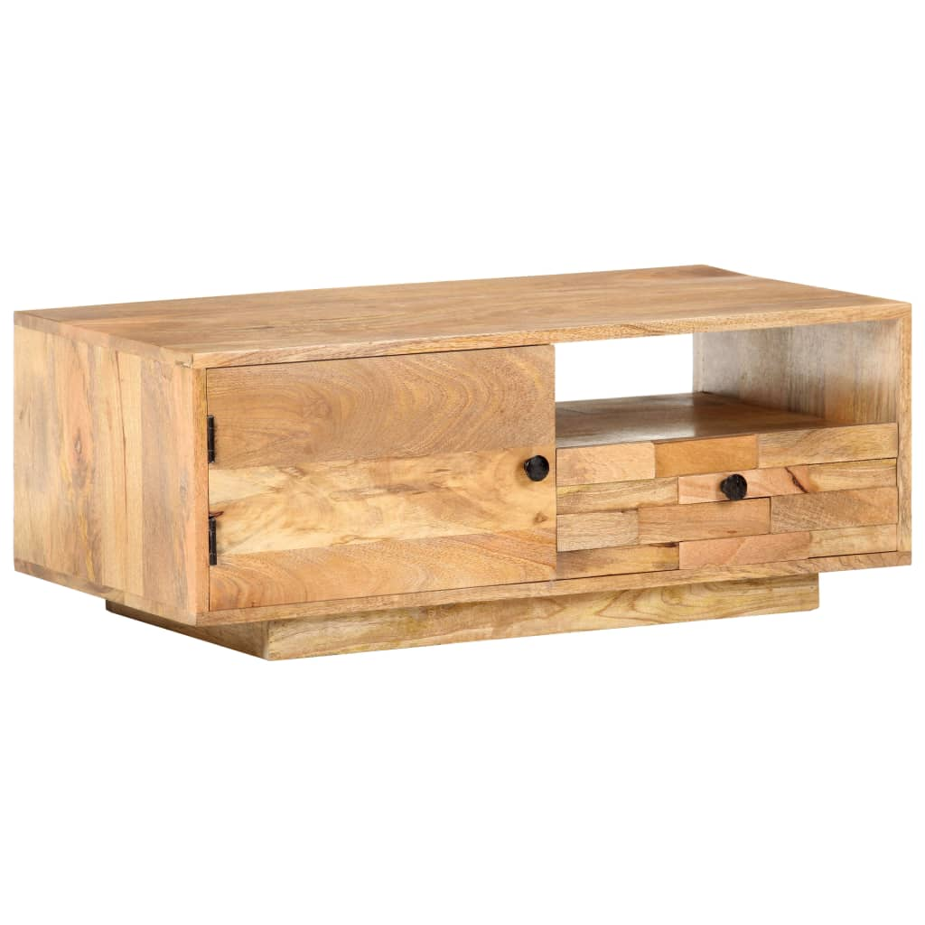 vidaXL Solid Mango Wood Coffee Table - Handcrafted, Vintage Look, 90x50x35 cm, Ample Storage - BEYRUN