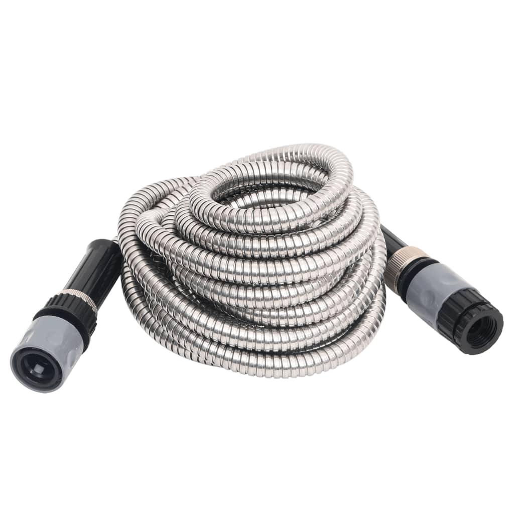 vidaXL 15m Stainless Steel Garden Hose with 8-Function Spray Nozzle - Durable, Kink-Resistant, Versatile - BEYRUN