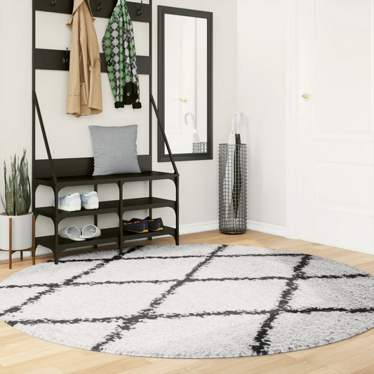 vidaXL Shaggy Rug PAMPLONA - High Pile, Cream and Black, Ø 200 cm - Cozy & Durable Area Rug - BEYRUN