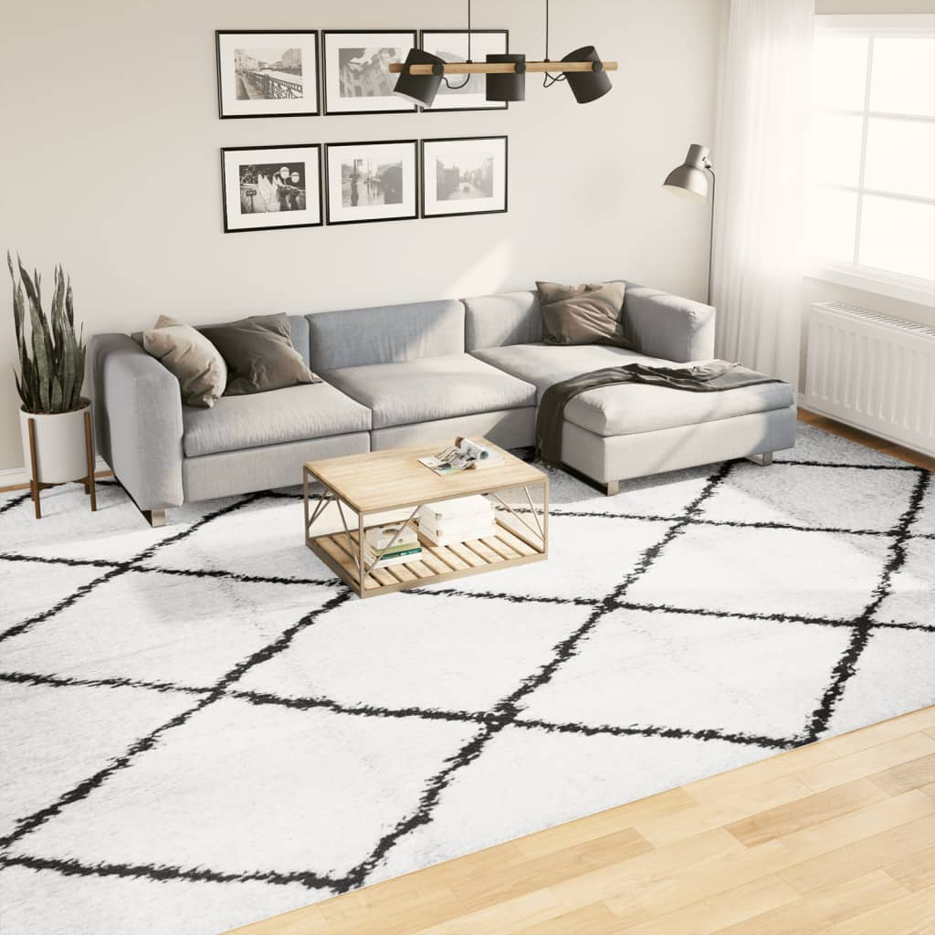 vidaXL Shaggy Rug PAMPLONA - High Pile Modern Cream and Black | 300x400 cm - BEYRUN