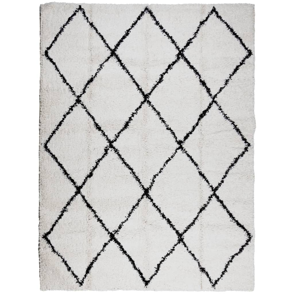 vidaXL Shaggy Rug PAMPLONA - High Pile Modern Cream and Black | 300x400 cm - BEYRUN