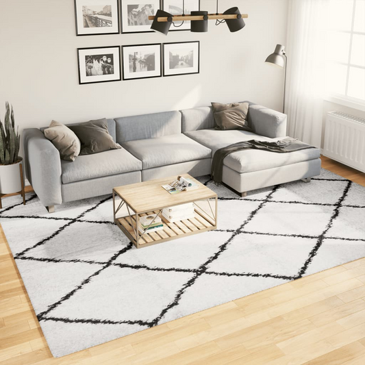 vidaXL Shaggy Rug PAMPLONA - High Pile Modern Cream and Black 240x340 cm - BEYRUN