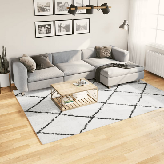 vidaXL Shaggy Rug PAMPLONA - Luxurious High Pile Cream and Black 200x280 cm Area Rug - Perfect for Living Room, Bedroom, and More - BEYRUN