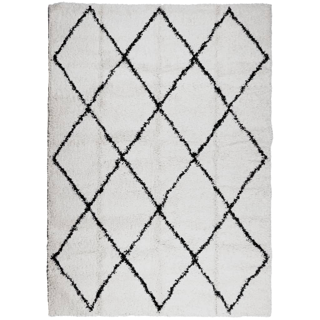 vidaXL Shaggy Rug PAMPLONA - Luxurious High Pile Cream and Black 200x280 cm Area Rug - Perfect for Living Room, Bedroom, and More - BEYRUN