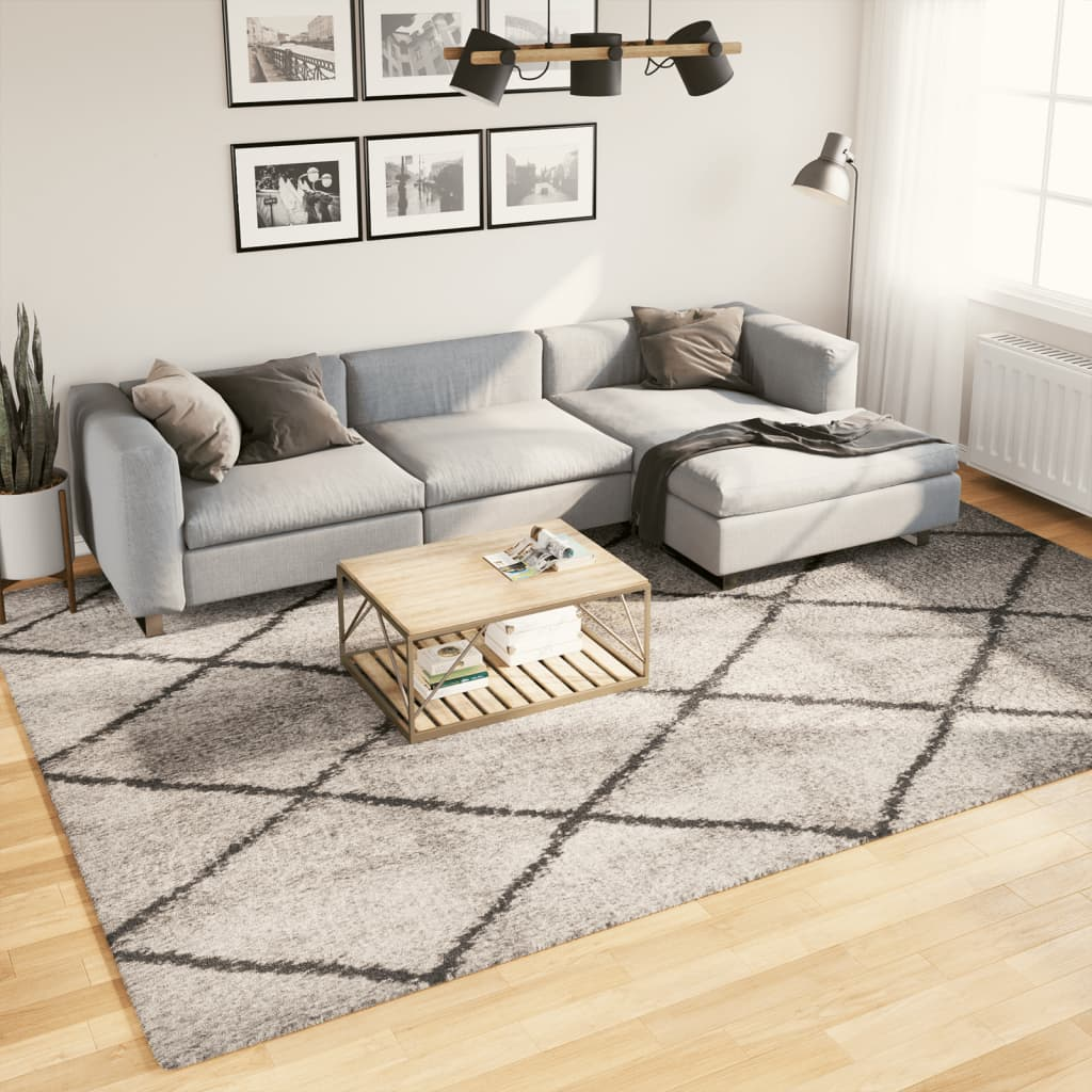 vidaXL Shaggy Rug PAMPLONA - Modern High Pile Beige & Anthracite, 240x340 cm - BEYRUN