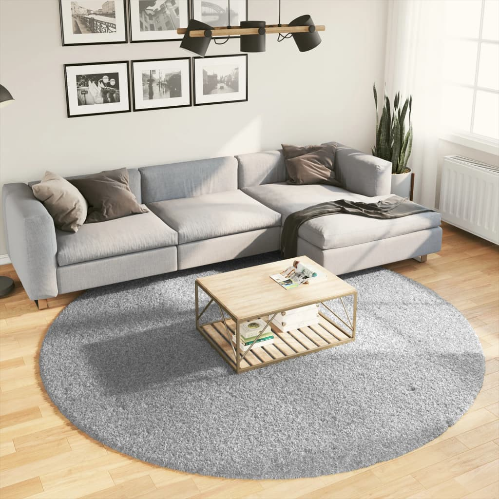 vidaXL Shaggy Rug PAMPLONA - Luxurious High Pile, Soft & Modern, 240 cm Diameter, Grey - Perfect Indoor Area Carpet for Living Room, Bedroom, Office - BEYRUN