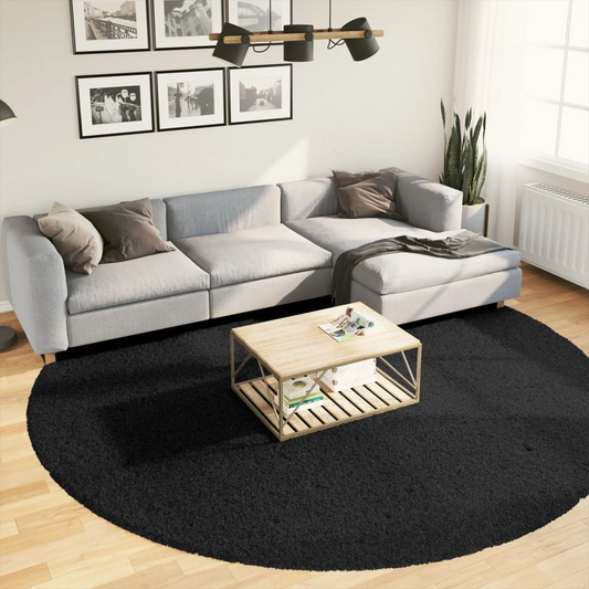 vidaXL Shaggy Rug PAMPLONA - Luxurious High Pile Modern Black Rug - 280 cm Diameter - Durable & Stylish Comfort - BEYRUN