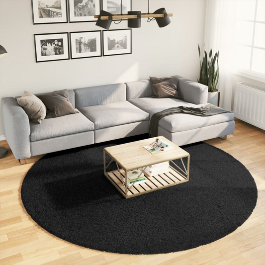 vidaXL Shaggy Rug PAMPLONA - Modern High Pile Black Rug Ø 240 cm - Soft & Fluffy Area Rug for Living Room, Bedroom & Office - Durable & Easy to Clean - BEYRUN