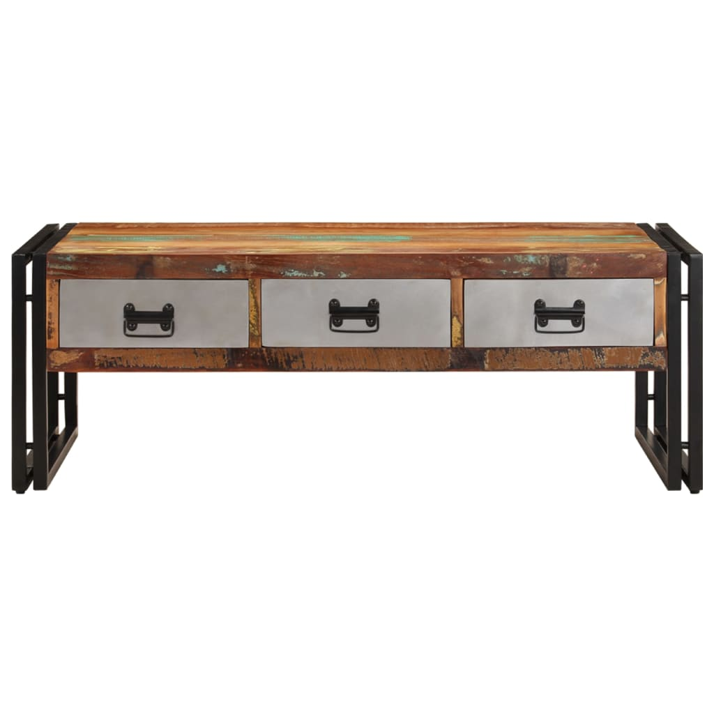 vidaXL Coffee Table with 3 Drawers | Solid Reclaimed Wood | 100x50x35 cm - Vintage Charm for Your Living Room - BEYRUN