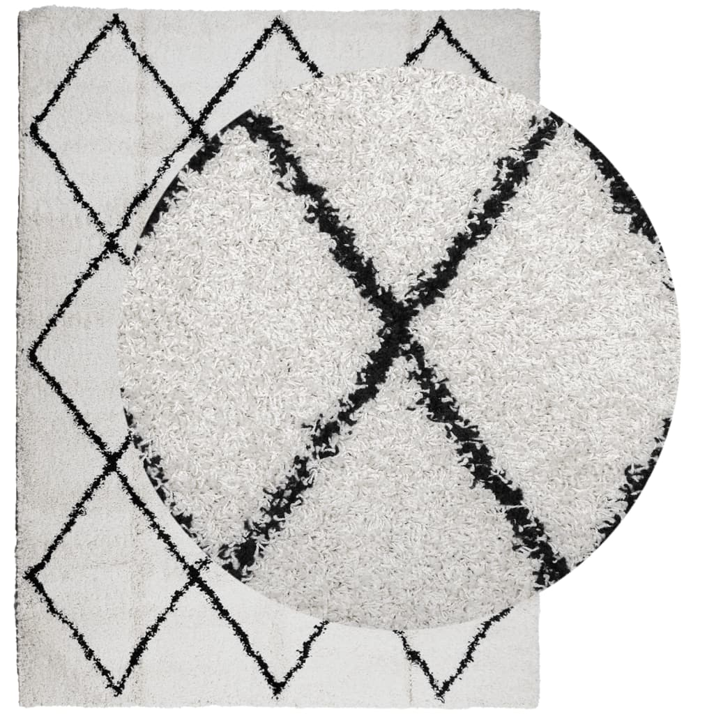 vidaXL Shaggy Rug PAMPLONA - High Pile Modern Cream and Black | 300x400 cm - BEYRUN