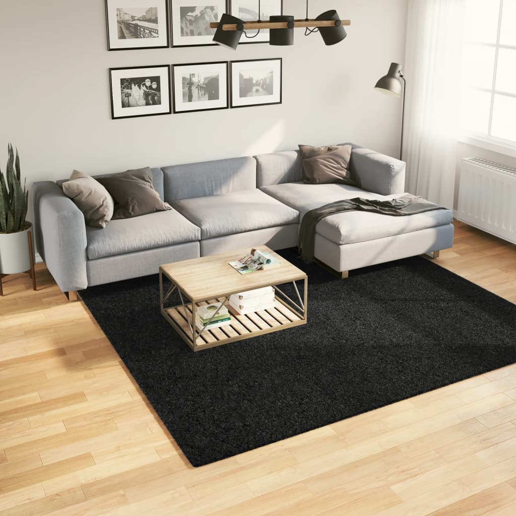 vidaXL Shaggy Rug PAMPLONA | 240x240 cm High Pile Modern Black Carpet | Cozy & Luxurious Floor Rug - BEYRUN