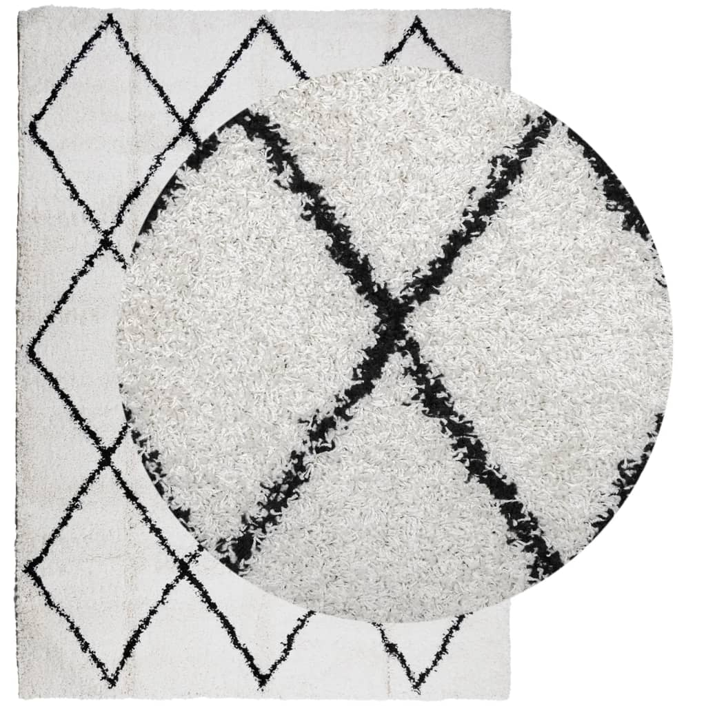 vidaXL Shaggy Rug PAMPLONA - Luxurious High Pile Cream and Black 200x280 cm Area Rug - Perfect for Living Room, Bedroom, and More - BEYRUN